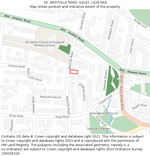 30, WESTVILLE ROAD, ILKLEY, LS29 9AQ: Location map and indicative extent of plot