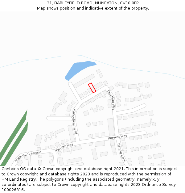 31, BARLEYFIELD ROAD, NUNEATON, CV10 0FP: Location map and indicative extent of plot