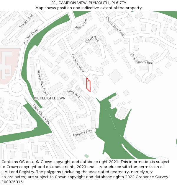 31, CAMPION VIEW, PLYMOUTH, PL6 7TA: Location map and indicative extent of plot