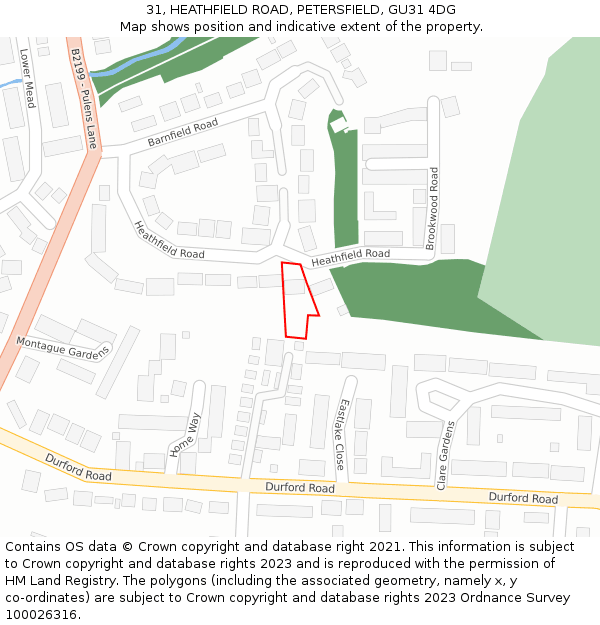 31, HEATHFIELD ROAD, PETERSFIELD, GU31 4DG: Location map and indicative extent of plot