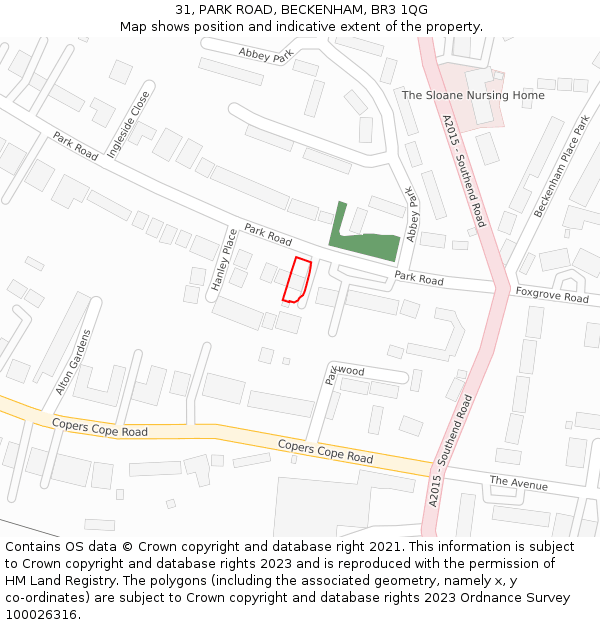 31, PARK ROAD, BECKENHAM, BR3 1QG: Location map and indicative extent of plot