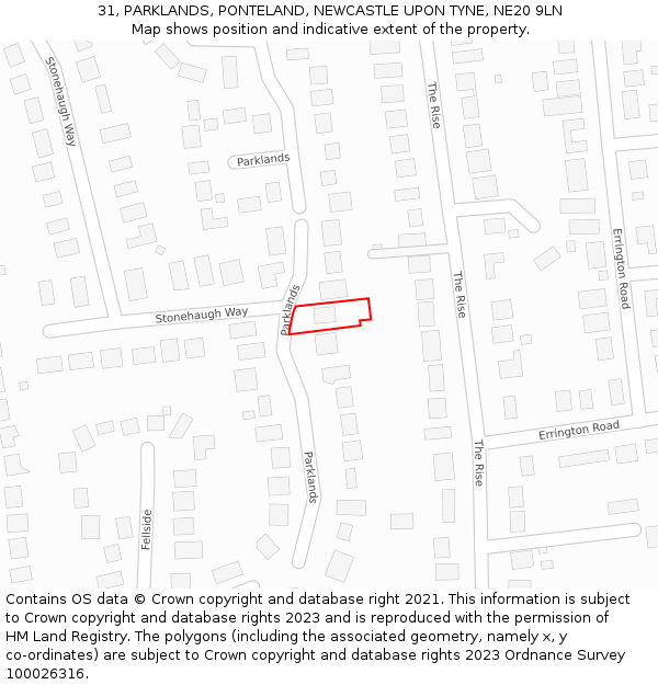 31, PARKLANDS, PONTELAND, NEWCASTLE UPON TYNE, NE20 9LN: Location map and indicative extent of plot