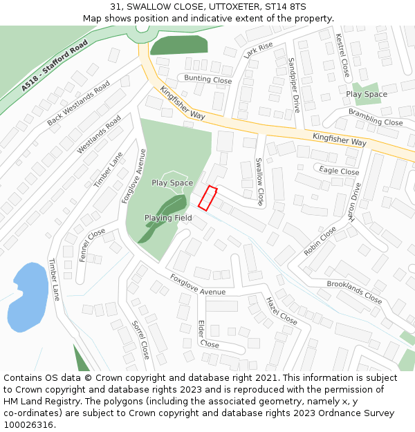 31, SWALLOW CLOSE, UTTOXETER, ST14 8TS: Location map and indicative extent of plot