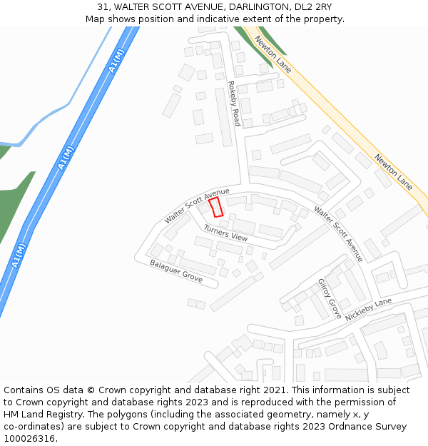 31, WALTER SCOTT AVENUE, DARLINGTON, DL2 2RY: Location map and indicative extent of plot