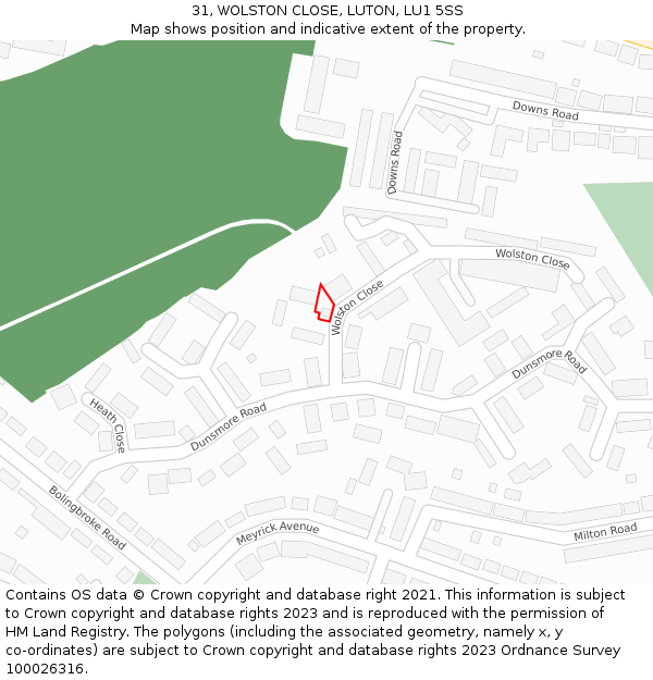 31, WOLSTON CLOSE, LUTON, LU1 5SS: Location map and indicative extent of plot