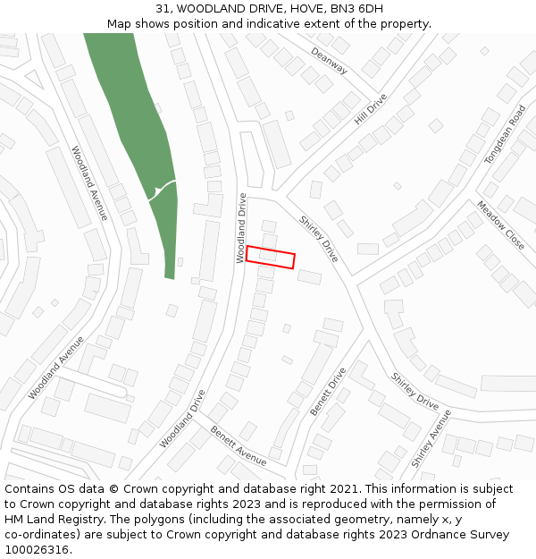 31, WOODLAND DRIVE, HOVE, BN3 6DH: Location map and indicative extent of plot