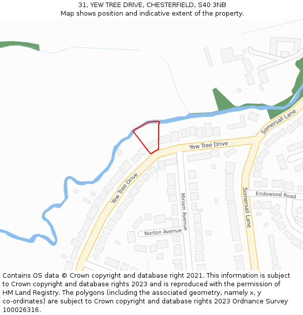 31, YEW TREE DRIVE, CHESTERFIELD, S40 3NB: Location map and indicative extent of plot