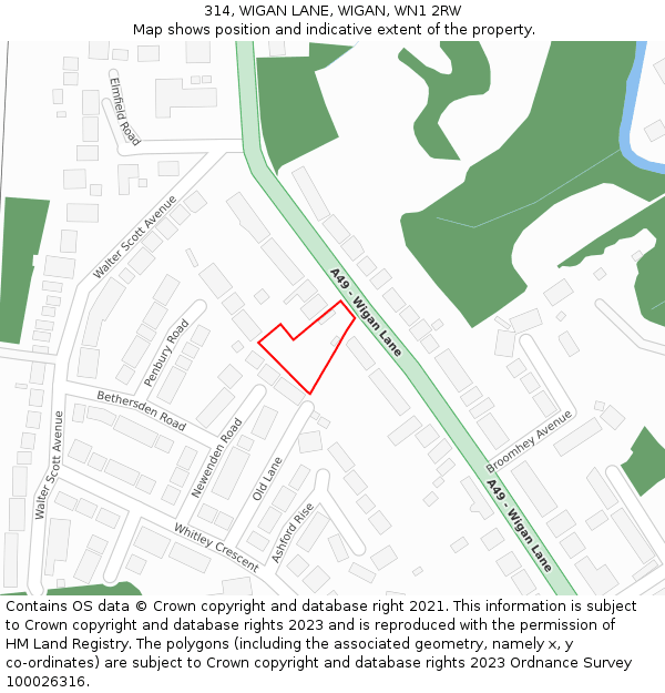 314, WIGAN LANE, WIGAN, WN1 2RW: Location map and indicative extent of plot