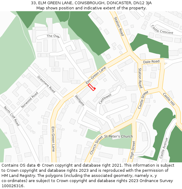 33, ELM GREEN LANE, CONISBROUGH, DONCASTER, DN12 3JA: Location map and indicative extent of plot