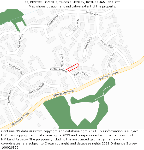 33, KESTREL AVENUE, THORPE HESLEY, ROTHERHAM, S61 2TT: Location map and indicative extent of plot