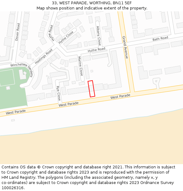 33, WEST PARADE, WORTHING, BN11 5EF: Location map and indicative extent of plot