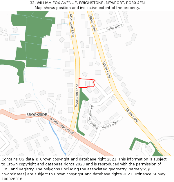 33, WILLIAM FOX AVENUE, BRIGHSTONE, NEWPORT, PO30 4EN: Location map and indicative extent of plot