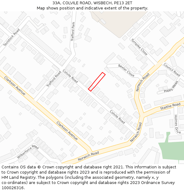 33A, COLVILE ROAD, WISBECH, PE13 2ET: Location map and indicative extent of plot