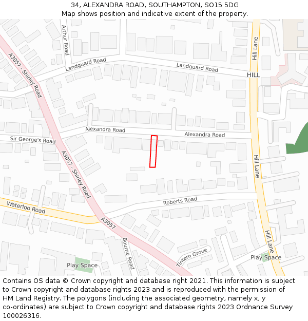 34, ALEXANDRA ROAD, SOUTHAMPTON, SO15 5DG: Location map and indicative extent of plot