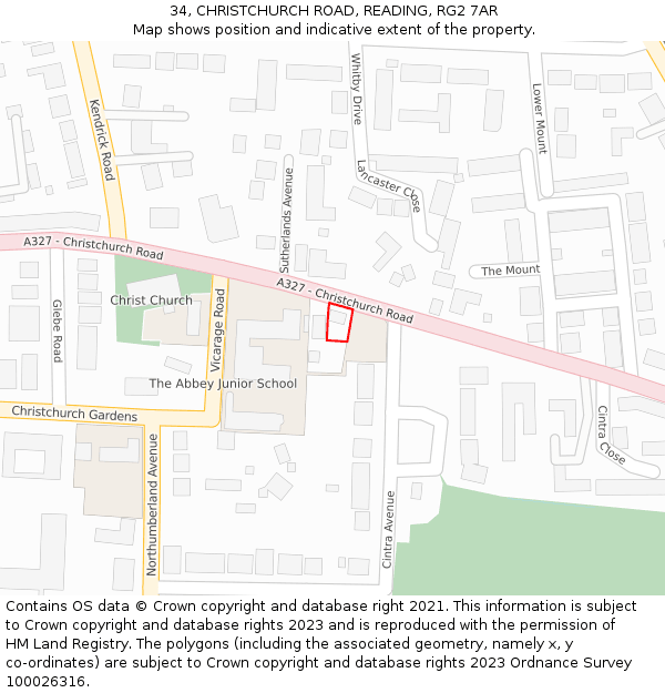 34, CHRISTCHURCH ROAD, READING, RG2 7AR: Location map and indicative extent of plot