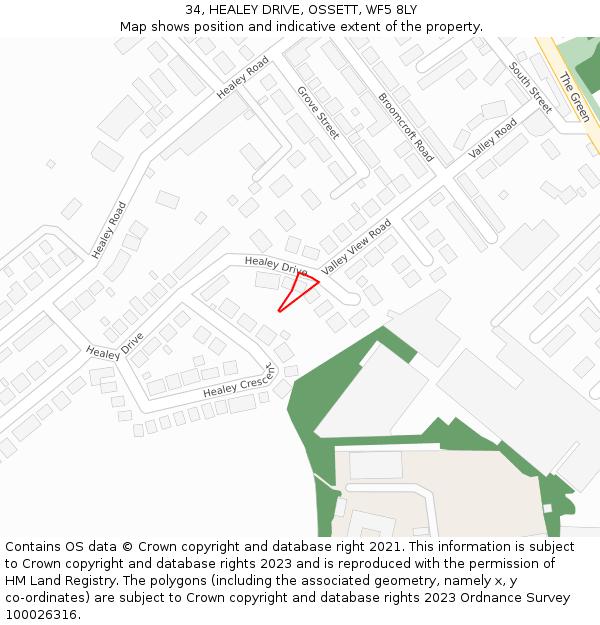 34, HEALEY DRIVE, OSSETT, WF5 8LY: Location map and indicative extent of plot