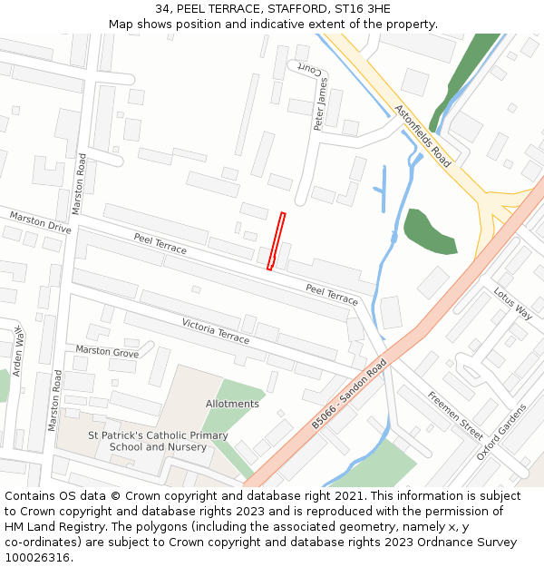 34, PEEL TERRACE, STAFFORD, ST16 3HE: Location map and indicative extent of plot