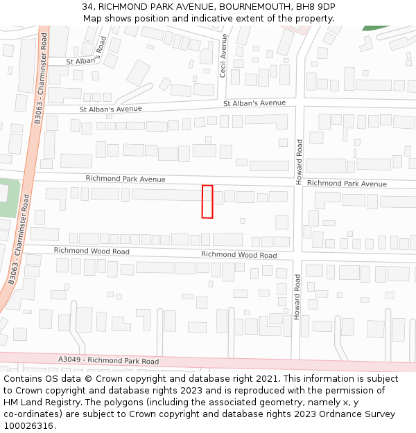 34, RICHMOND PARK AVENUE, BOURNEMOUTH, BH8 9DP: Location map and indicative extent of plot