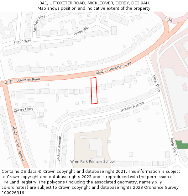 341, UTTOXETER ROAD, MICKLEOVER, DERBY, DE3 9AH: Location map and indicative extent of plot