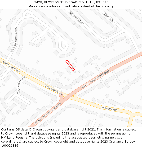 342B, BLOSSOMFIELD ROAD, SOLIHULL, B91 1TF: Location map and indicative extent of plot