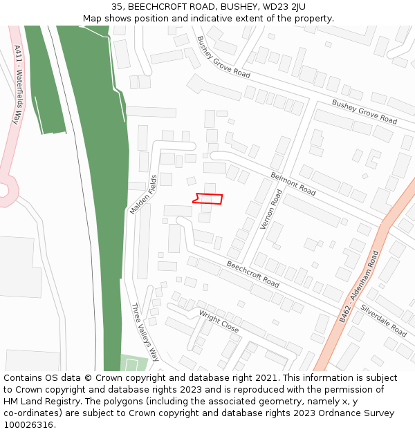 35, BEECHCROFT ROAD, BUSHEY, WD23 2JU: Location map and indicative extent of plot