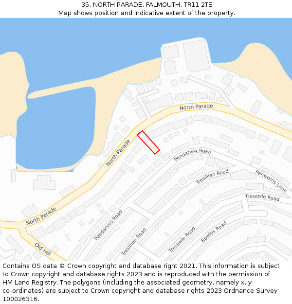 35, NORTH PARADE, FALMOUTH, TR11 2TE: Location map and indicative extent of plot