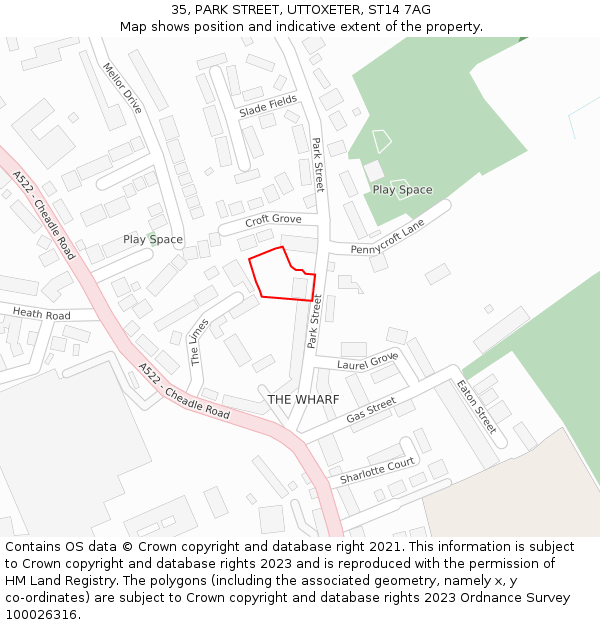 35, PARK STREET, UTTOXETER, ST14 7AG: Location map and indicative extent of plot