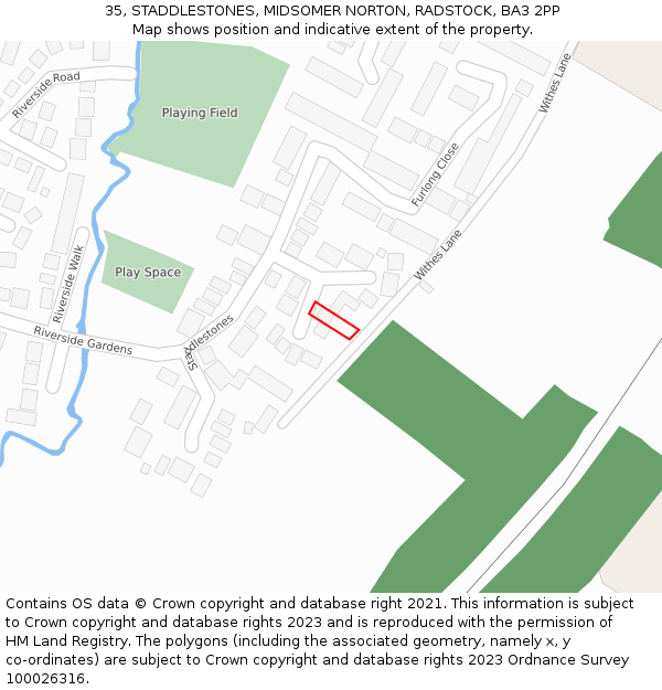 35, STADDLESTONES, MIDSOMER NORTON, RADSTOCK, BA3 2PP: Location map and indicative extent of plot