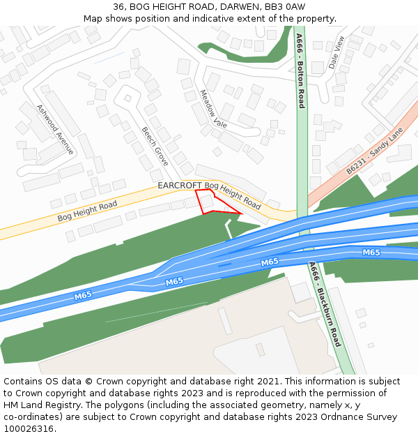 36, BOG HEIGHT ROAD, DARWEN, BB3 0AW: Location map and indicative extent of plot