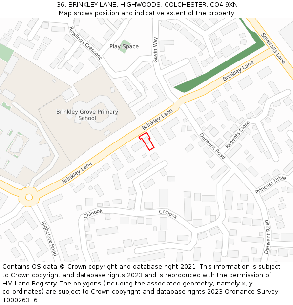 36, BRINKLEY LANE, HIGHWOODS, COLCHESTER, CO4 9XN: Location map and indicative extent of plot