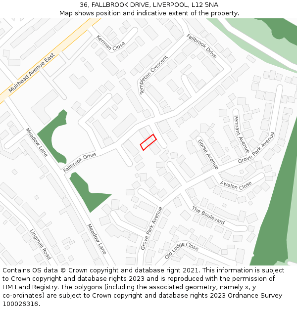 36, FALLBROOK DRIVE, LIVERPOOL, L12 5NA: Location map and indicative extent of plot