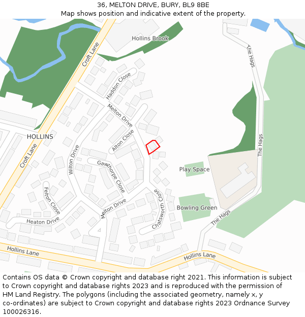 36, MELTON DRIVE, BURY, BL9 8BE: Location map and indicative extent of plot