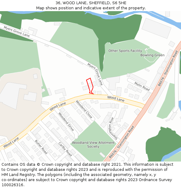 36, WOOD LANE, SHEFFIELD, S6 5HE: Location map and indicative extent of plot