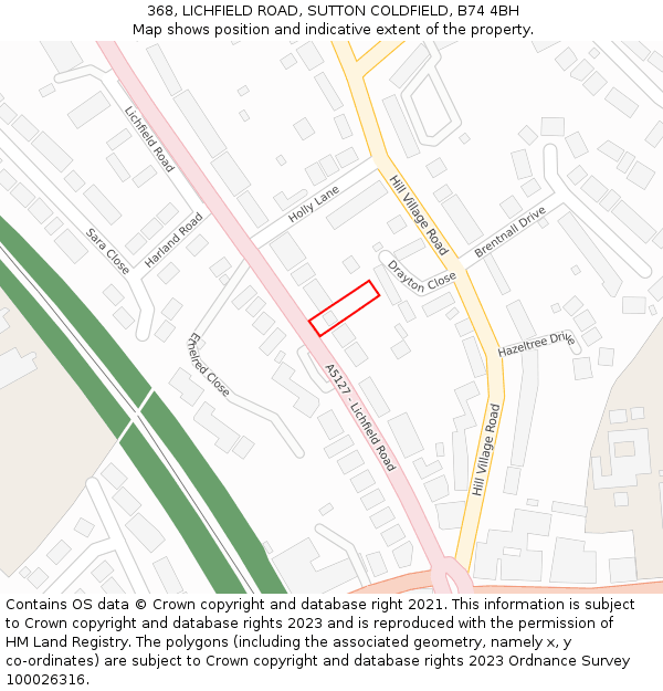 368, LICHFIELD ROAD, SUTTON COLDFIELD, B74 4BH: Location map and indicative extent of plot