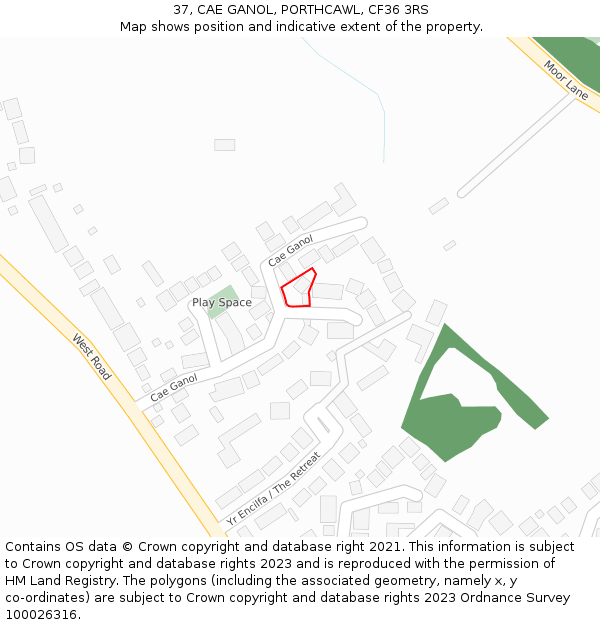 37, CAE GANOL, PORTHCAWL, CF36 3RS: Location map and indicative extent of plot