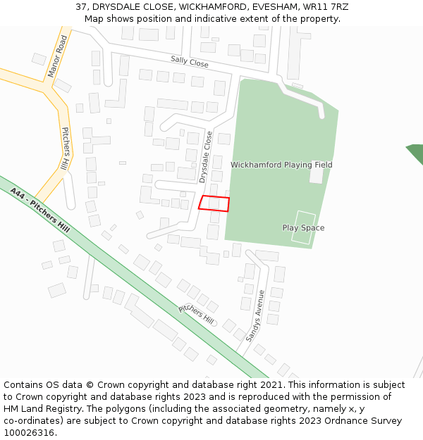 37, DRYSDALE CLOSE, WICKHAMFORD, EVESHAM, WR11 7RZ: Location map and indicative extent of plot