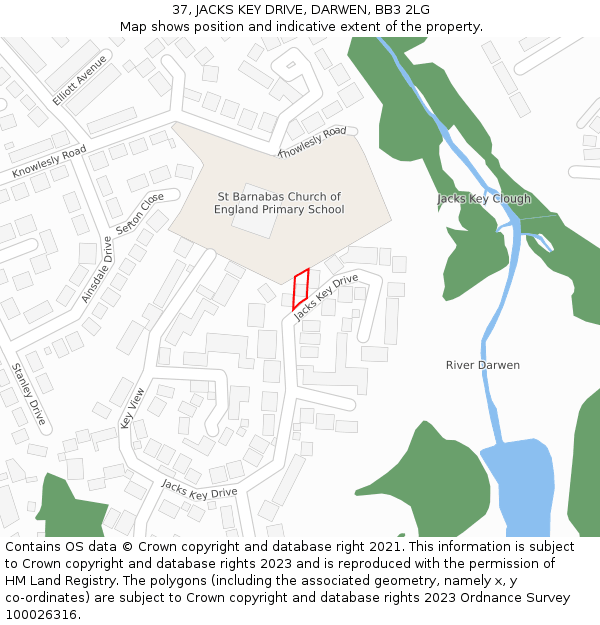 37, JACKS KEY DRIVE, DARWEN, BB3 2LG: Location map and indicative extent of plot
