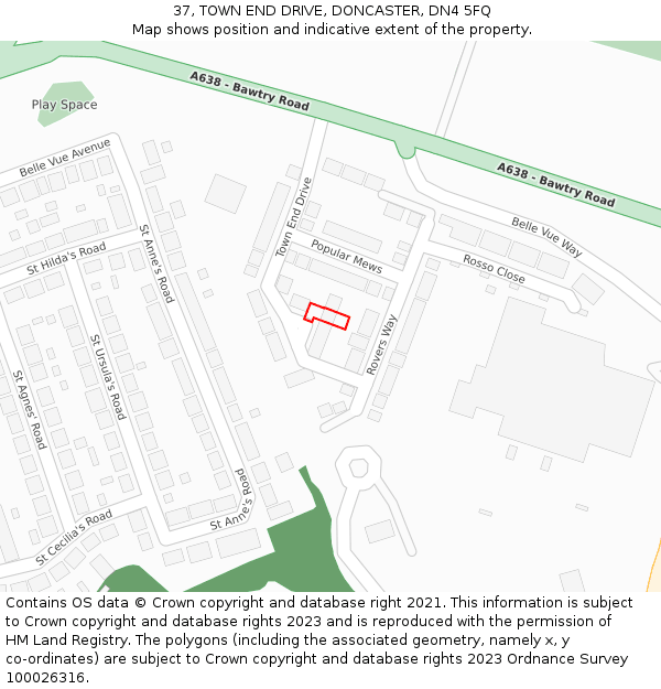 37, TOWN END DRIVE, DONCASTER, DN4 5FQ: Location map and indicative extent of plot