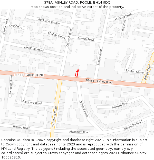 378A, ASHLEY ROAD, POOLE, BH14 9DQ: Location map and indicative extent of plot
