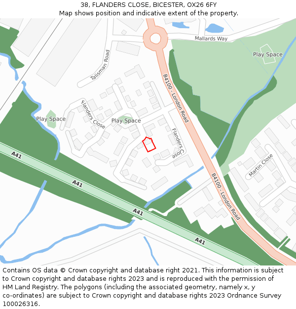 38, FLANDERS CLOSE, BICESTER, OX26 6FY: Location map and indicative extent of plot
