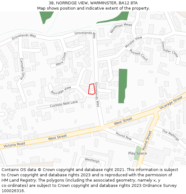 38, NORRIDGE VIEW, WARMINSTER, BA12 8TA: Location map and indicative extent of plot