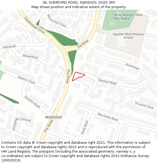 38, SHERFORD ROAD, SWINDON, SN25 3PR: Location map and indicative extent of plot