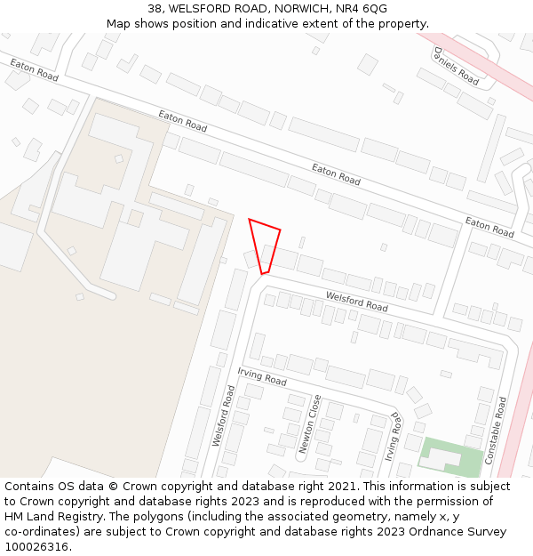 38, WELSFORD ROAD, NORWICH, NR4 6QG: Location map and indicative extent of plot