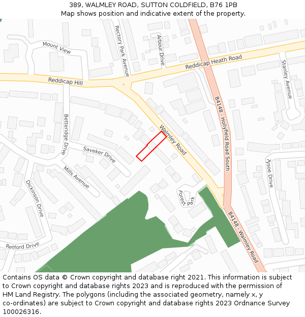 389, WALMLEY ROAD, SUTTON COLDFIELD, B76 1PB: Location map and indicative extent of plot