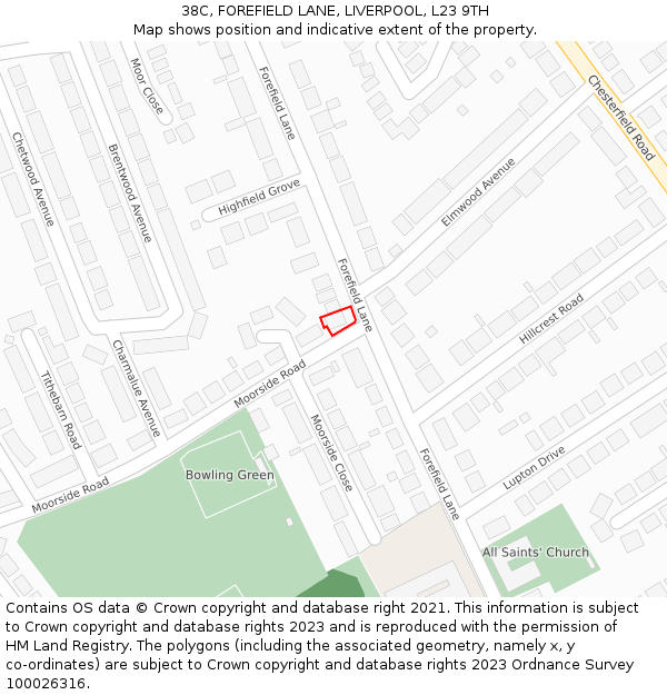 38C, FOREFIELD LANE, LIVERPOOL, L23 9TH: Location map and indicative extent of plot