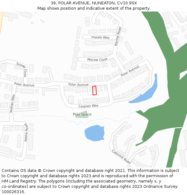 39, POLAR AVENUE, NUNEATON, CV10 9SX: Location map and indicative extent of plot