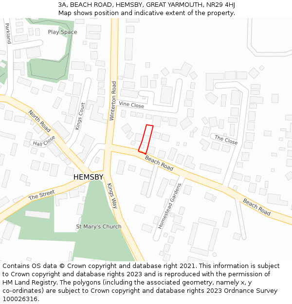 3A, BEACH ROAD, HEMSBY, GREAT YARMOUTH, NR29 4HJ: Location map and indicative extent of plot
