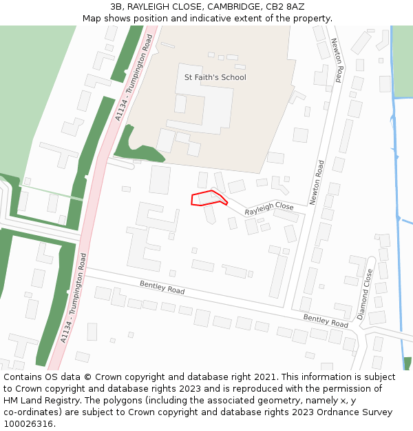 3B, RAYLEIGH CLOSE, CAMBRIDGE, CB2 8AZ: Location map and indicative extent of plot