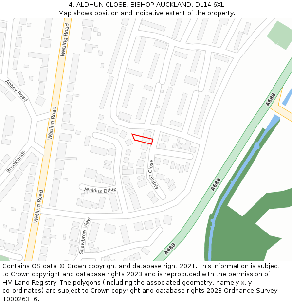 4, ALDHUN CLOSE, BISHOP AUCKLAND, DL14 6XL: Location map and indicative extent of plot