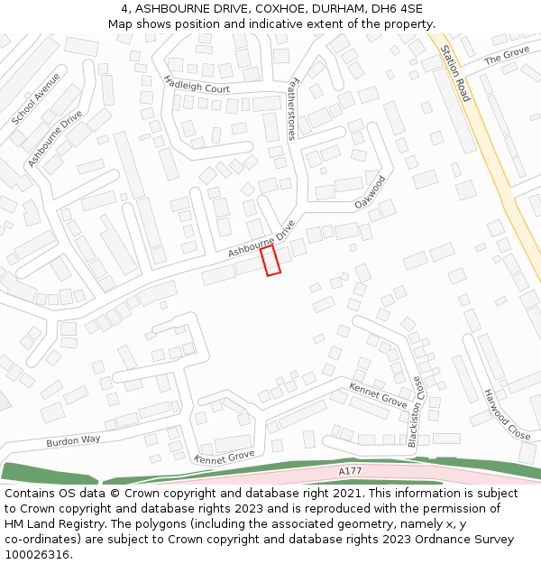 4, ASHBOURNE DRIVE, COXHOE, DURHAM, DH6 4SE: Location map and indicative extent of plot